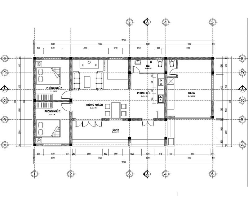 Bản vẽ thiết kế nhà 1 tầng 8x15m 
