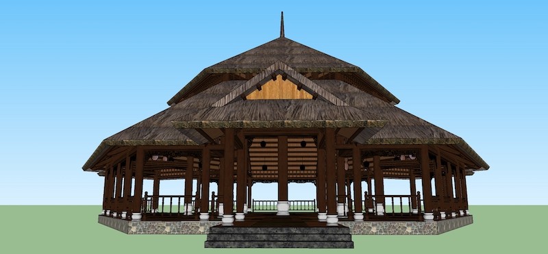 Bản vẽ 3D nhà chòi gỗ lục giác