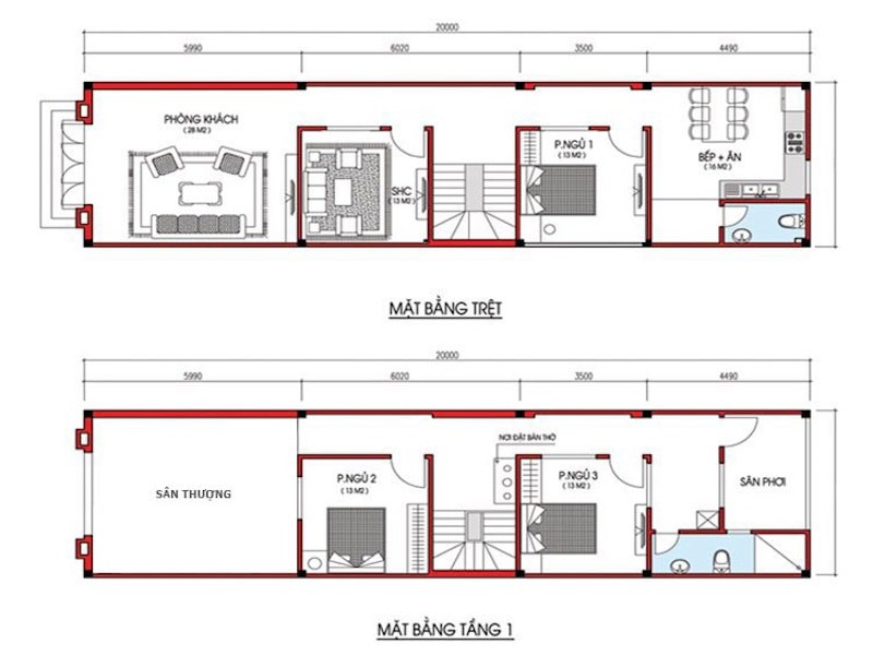 Bản vẽ thiết kế nhà đầy đủ nhà ống 2 tầng hoàn chỉnh  Nét Nhà Việt