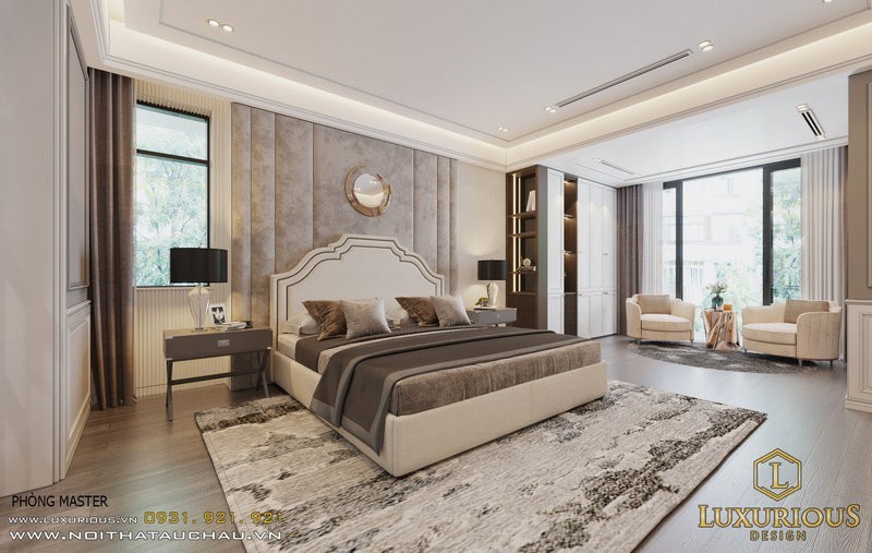 Thiết kế phòng ngủ dành cho những khách hàng ưa thích sự nhẹ nhàng cùng gam màu trầm 