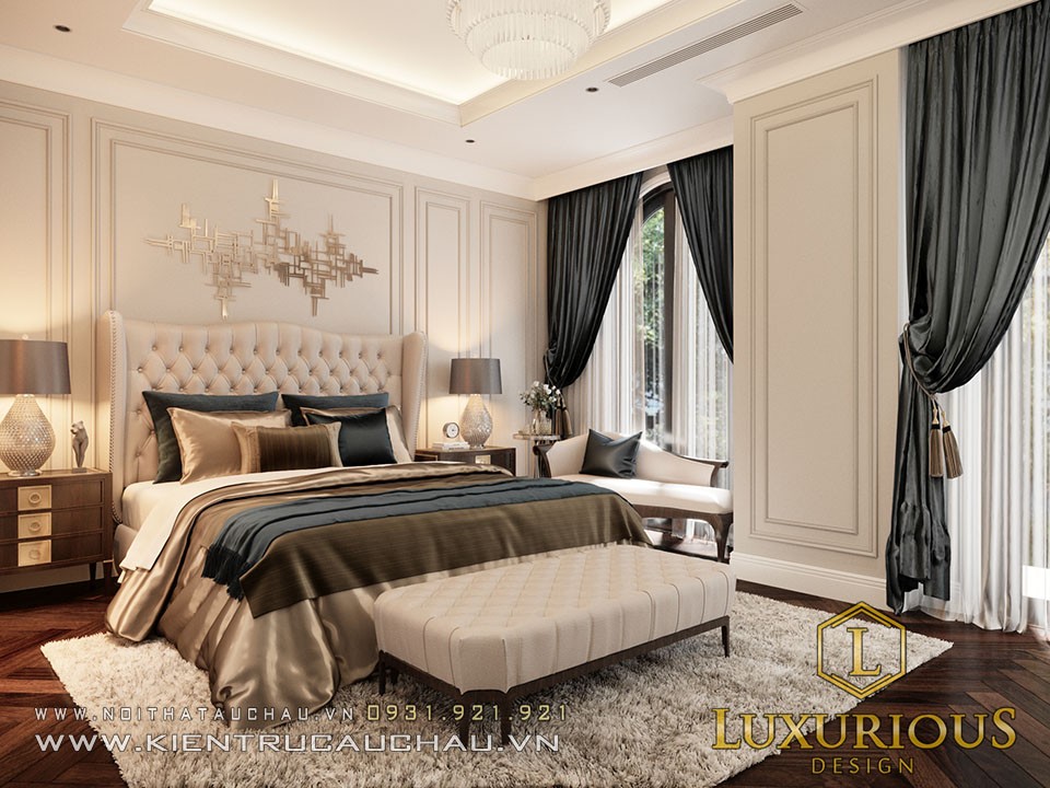 Phòng ngủ mang phong cách tân cổ điển được thiết kế vô cùng sang trọng 
