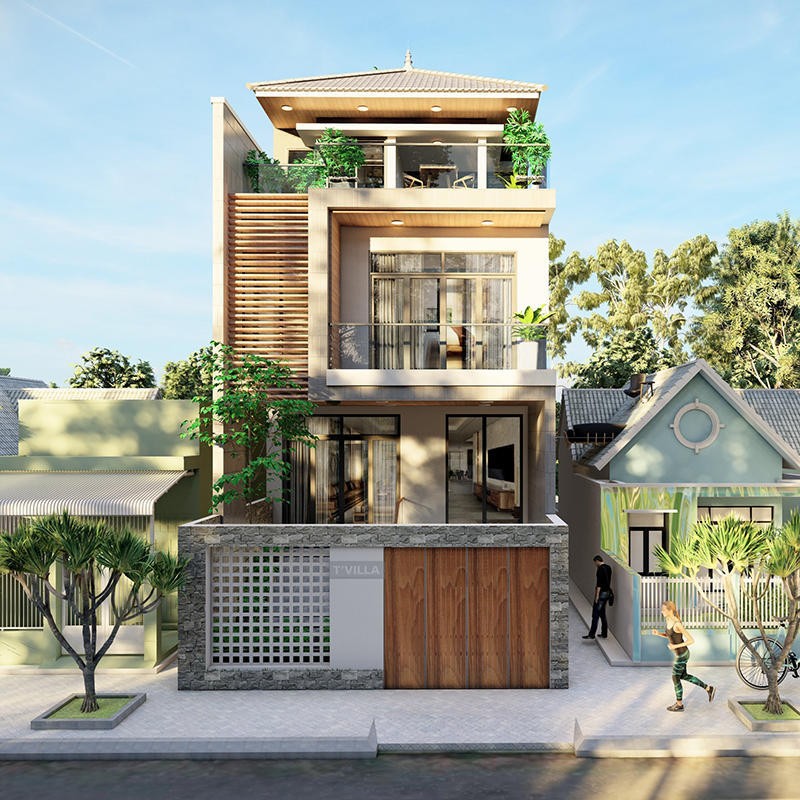 Mẫu nhà 50m2 hiện đại với thiết kế xanh nổi bật giúp tôn lên vẻ đẹp của ngôi nhà 