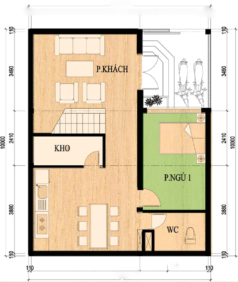 Bản vẽ tầng 2 biệt thự hiện đại với 4 phòng ngủ 