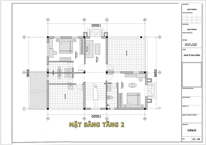 Bản vẽ tầng 2 mái thái 3 phòng ngủ 